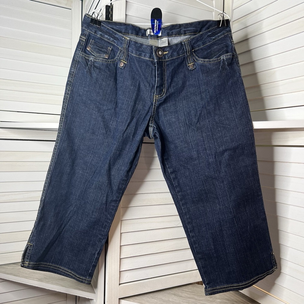 Metro 7 Women's Sz 12 Denim Capri Jeans Dark Wash‎ Embellished Back Pockets NWOT